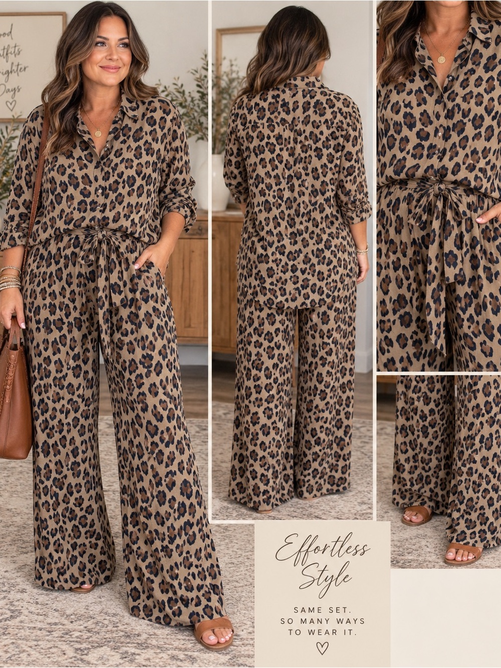 Free People Leopard-Print Set Wide-Leg - Tan & Black